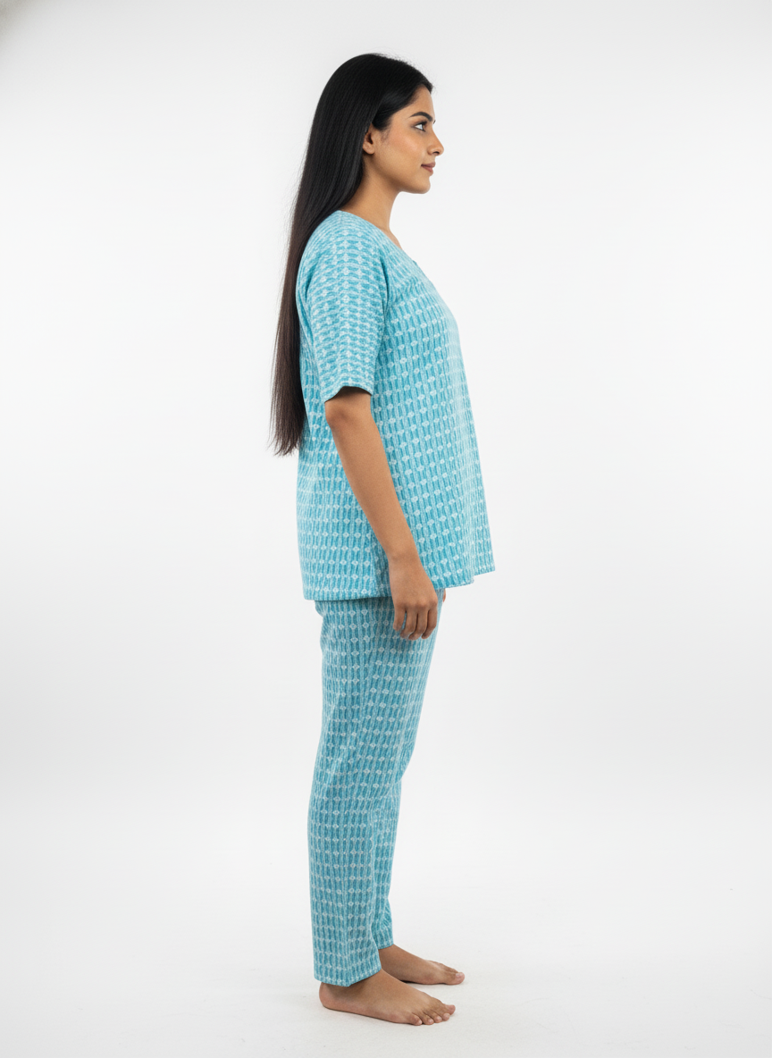 Women’s Cotton Printed Kurti & Pant Co-ord Set – Soft Blue Design | Comfortable Daily Wear Suit Set