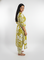 Long Cotton Kurti & Pant 2-Piece Set – Mehndi Color