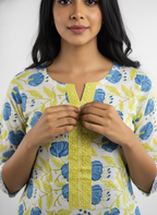 Long Cotton Kurti & Pant 2-Piece Set – Multi Color