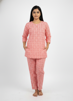 Women’s Cotton Printed Kurti & Pant Co-ord Set – Soft orange printed Design | Comfortable Daily Wear Suit Set