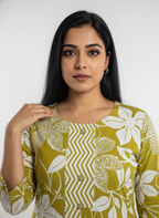 Long Cotton Kurti & Pant 2-Piece Set – Mehndi Color