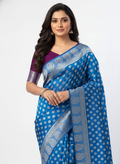 Royal Blue Woven Silk Blend Saree with Silver Polka & Paisley Border