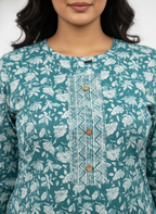 Long Cotton Kurti & Pant 2-Piece Set – Blue Color